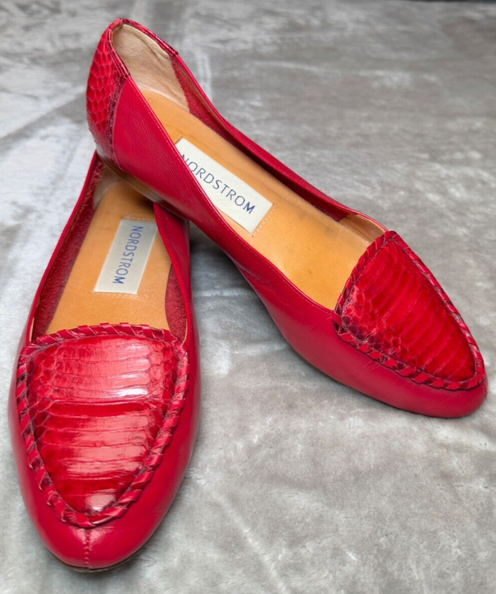Nordstrom Red Leather Pointed Toe Loafers